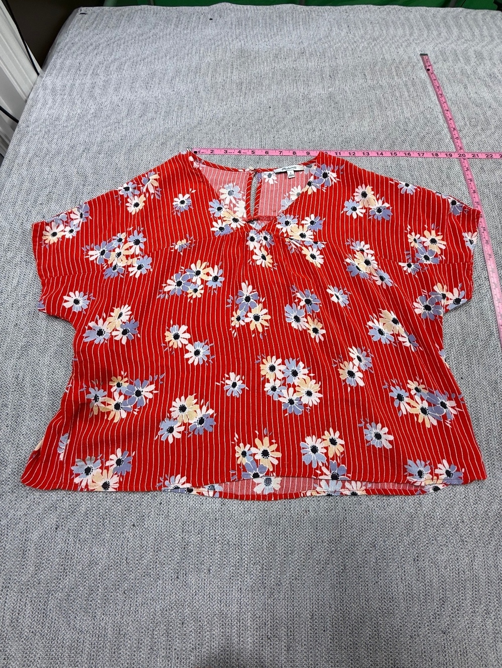 Madewell Red Floral Striped Short Sleeve Blouse Size Small